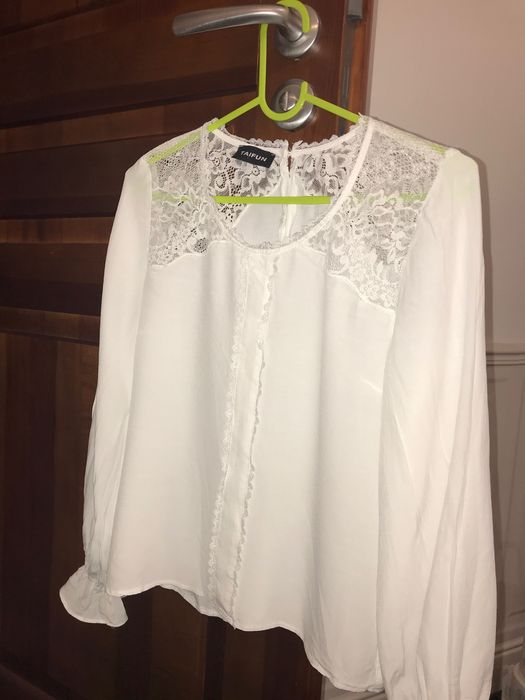 Elegancka biała falbany koronka bluzka Gerry Weber Taifun