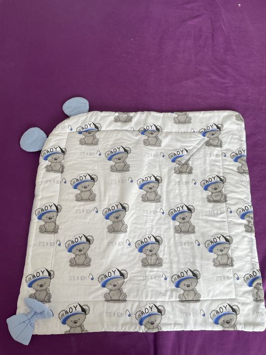 Śpiworek rożek dla niemowląt z uszkami wzór misie It’s a boy