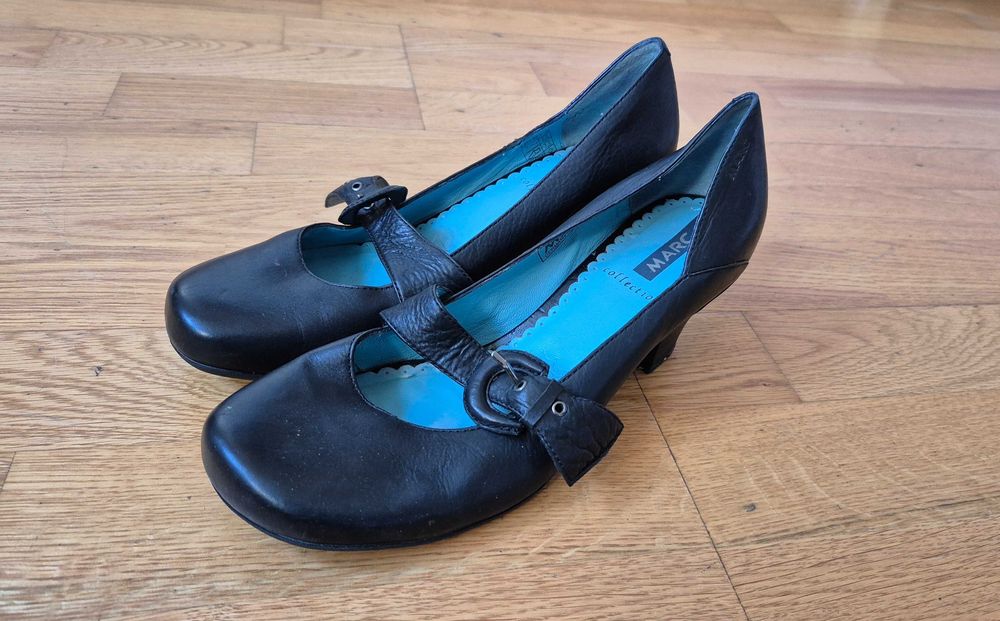 Eleganckie czarne czółenka MARC, r. 37, skóra naturalna, 23,5 cm wkł.