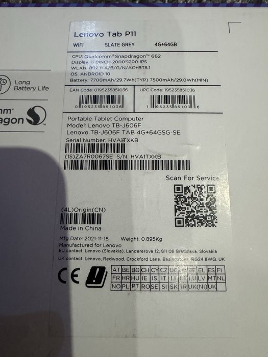 Lenovo p11 4/64 wi Fi 4G