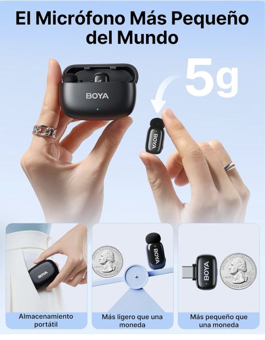 BOYA Mini microfone sem fios (2TX+1RX) conector USB-C