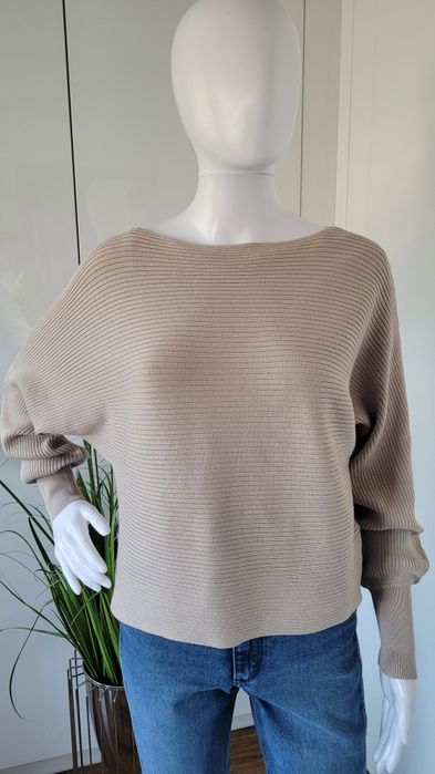 Sweter damski prążkowany nietoperz z wiskozą beżowy S/M