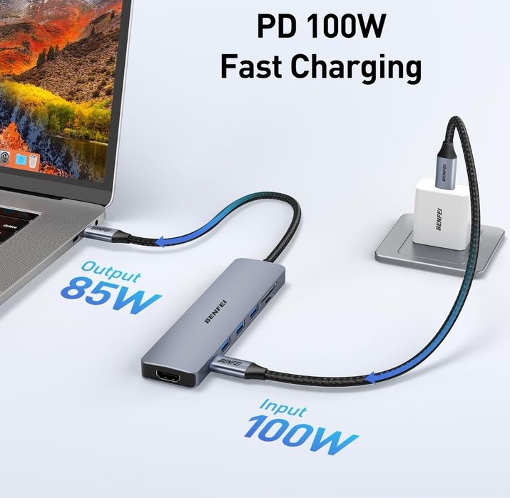 BENFEI USB C HUB 7 w 1 z HDMI (4K 60Hz, certyfikowany),