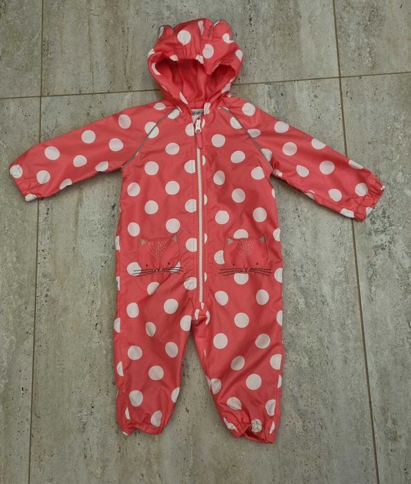 Kombinezon 80 kotek kropki przeciwdeszczowy dla dziewczynki kaptur