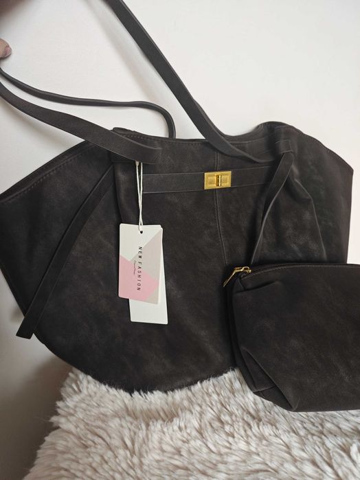 Torebka damska shopperka dark brown czarny brąz viral