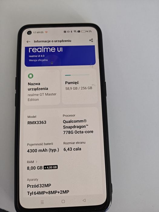 Sprzedam Realme GT Master Edition w wersji 8GB RAM / 256GB  ROM