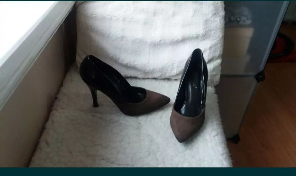 Szpilki 37 brąz zamsz eko