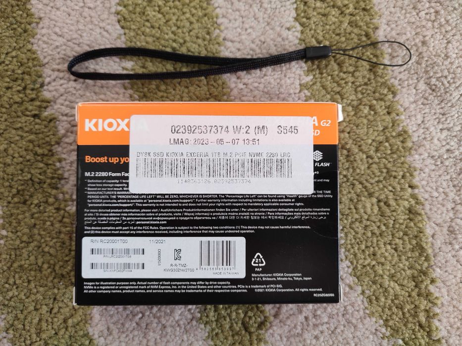 Dysk SSD 1TB Kioxia Exceria G2. NVMe PCIe. + smycz na klucze, itp