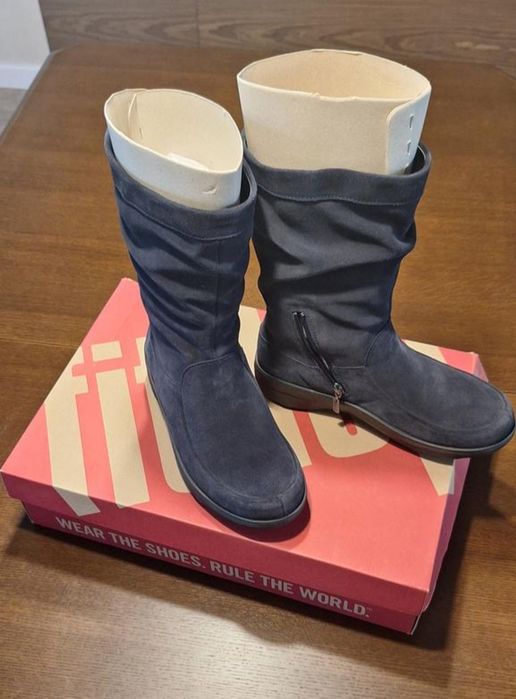 Темно-сині жіночі чоботи Fitflop,   натуральна замша, розмір 41 євро, устілка 26, на повну ніжку підійде