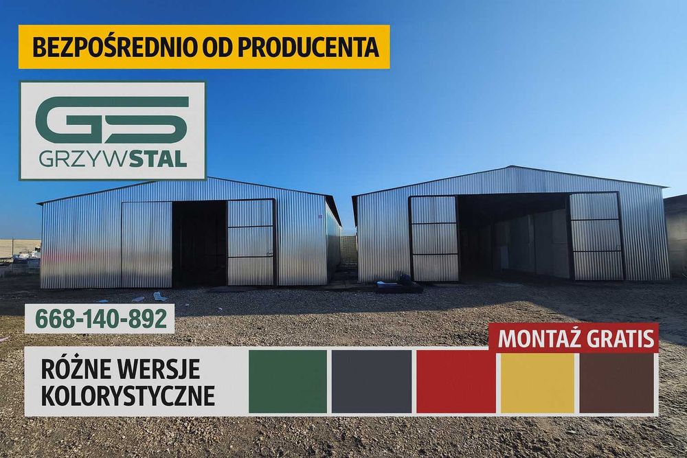 Ocynkowany Garaż Blaszany  Wiata Garażowa - Hala Blaszana  - GRZYWSTAL