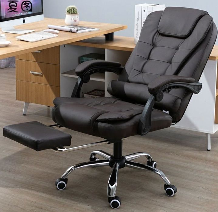 PREMIUM‼️Nowoczesny fotel obrotowy czarny z wysuwanym podnóżkiem