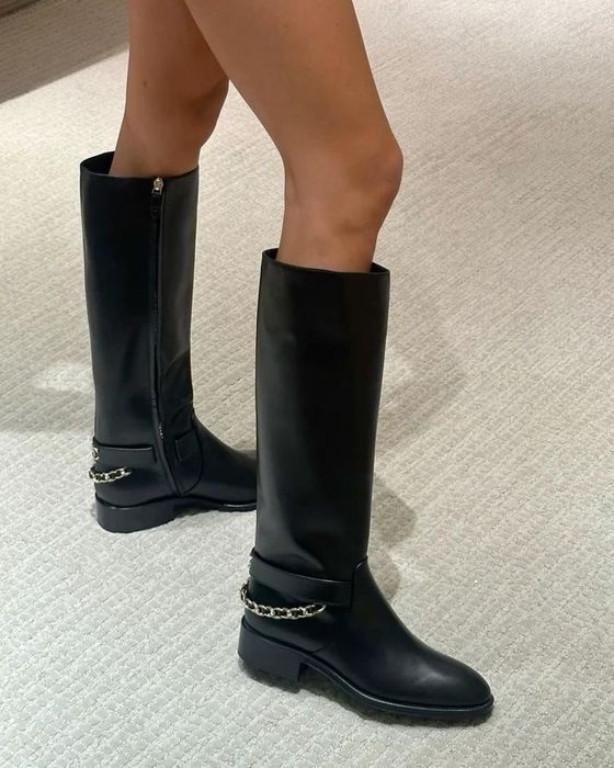 Kozaki Chanel black leather