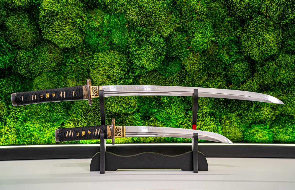 Zestaw Samurajski T10 62 Hrc: Wakizashi + Tanto | Hartowane Gliną | Drewno Naturalne - PIĘKNE