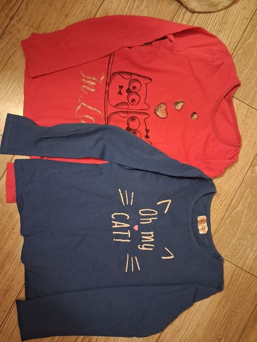 Bluzki, sweterek, sukienka, spodenki rozm 134-140