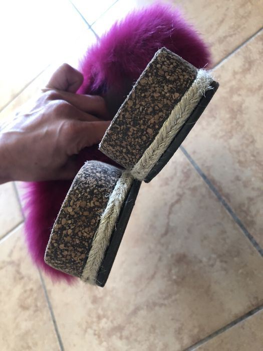 Klapki espadryle futerko naturalne fuksja nowe 39 25,5cm