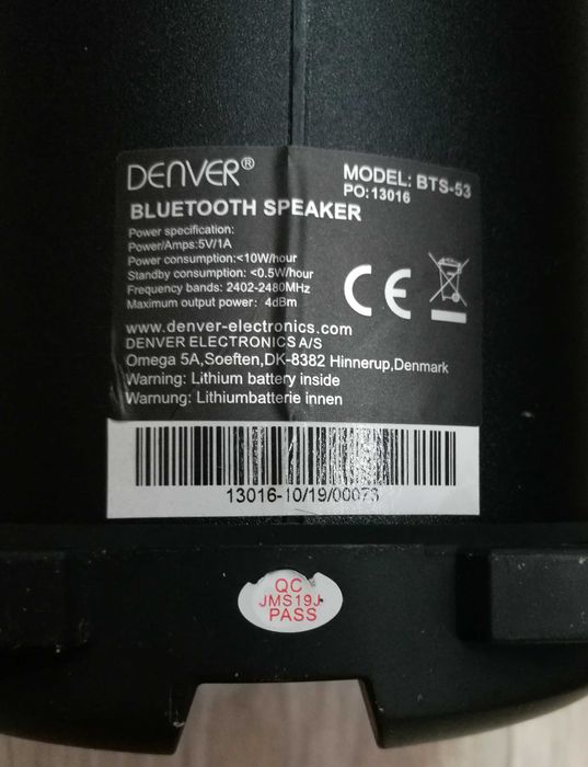 Портативна Bluetooth колонка DENVER BTS-53