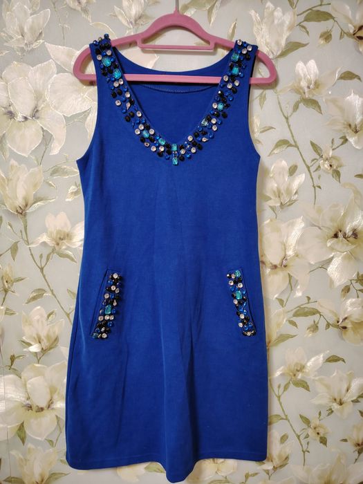 Сарафан теплый вязанный с камнями и карманами 48р