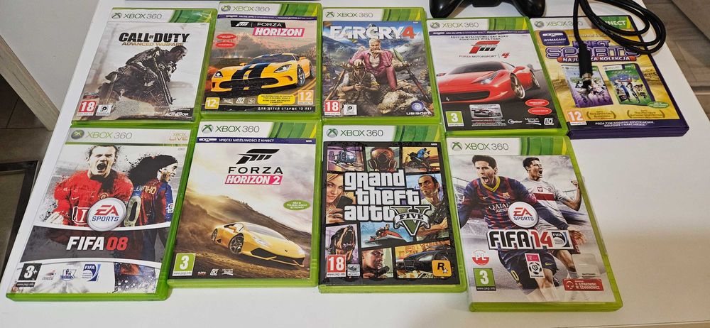 Xbox 360 kinect 2 pady + 9 gier