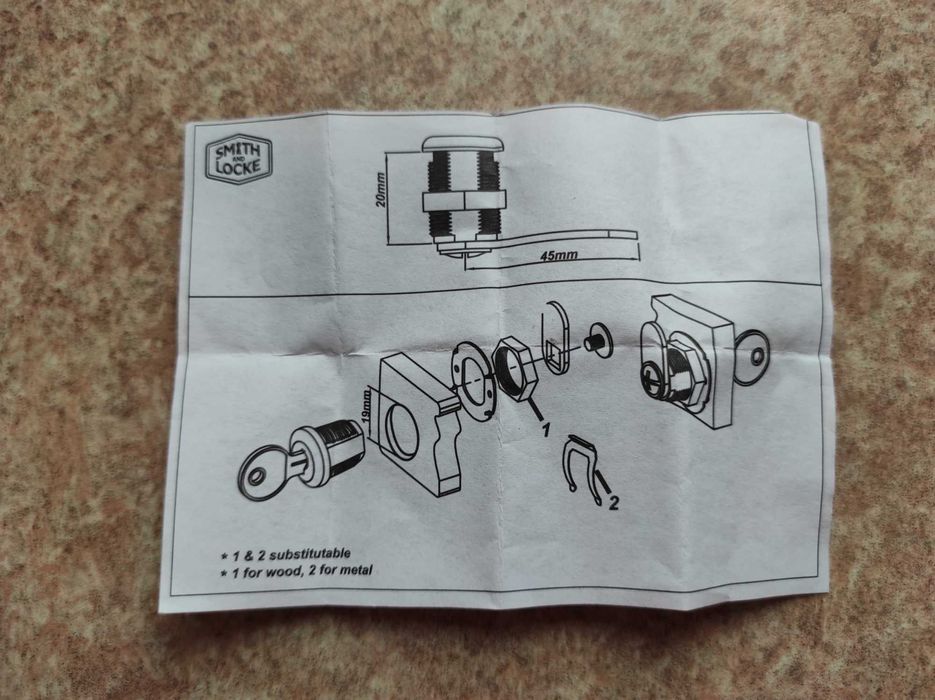 Zamki krzywkowe 20mm SMITH & LOCKE  2 sztuki 4 klucze