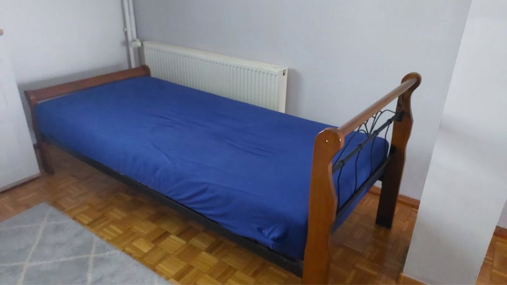 Rama metalowa łóżko pojedyncze stelaż drewno  90x200
