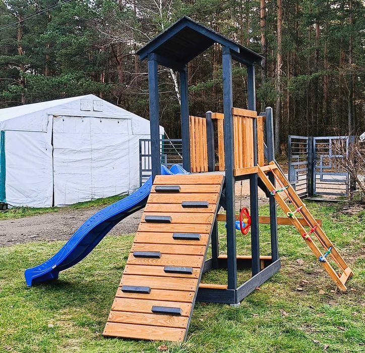 Drewniany plac zabaw, domek, taras, ślizg, huśtawka, piaskownica 14dni