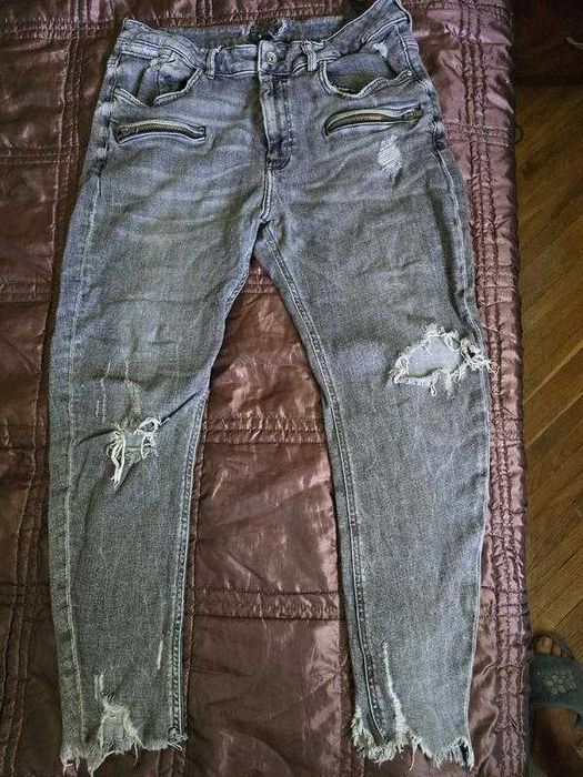 Джинсы узкие (пояс 44)-серые рваные от Zara man (34) + графитовые Brave Soul