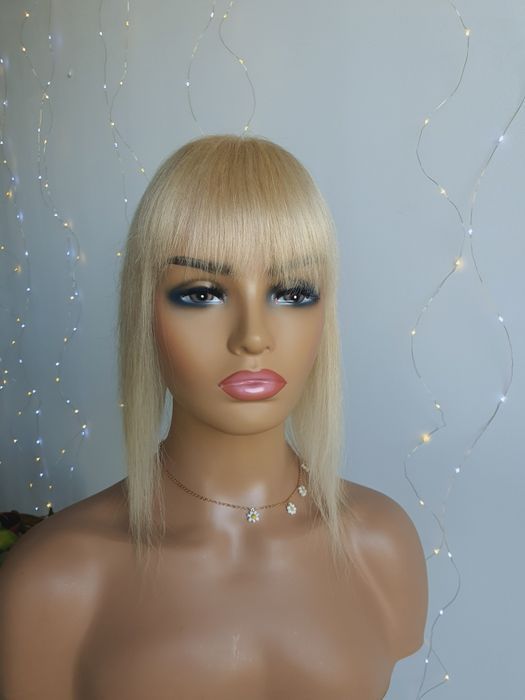 Tupet z włosów naturalnych mini tupet jasny blond refleksy