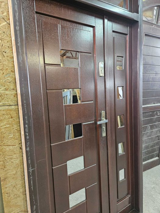 DRZWI Zewnętrzne Drewniane Dwuskrzydłowe Naświetle Wejściowe 119x249cm