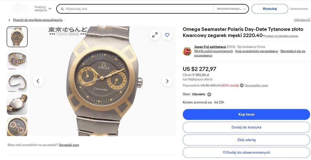 Tytanowo-Złoty 18k Zegarek „Omega Seamaster Polaris” kalendarz, Unisex