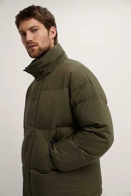 ZARA Luksusowa KURTKA PUCHOWA XL puch pierze khaki super nowa