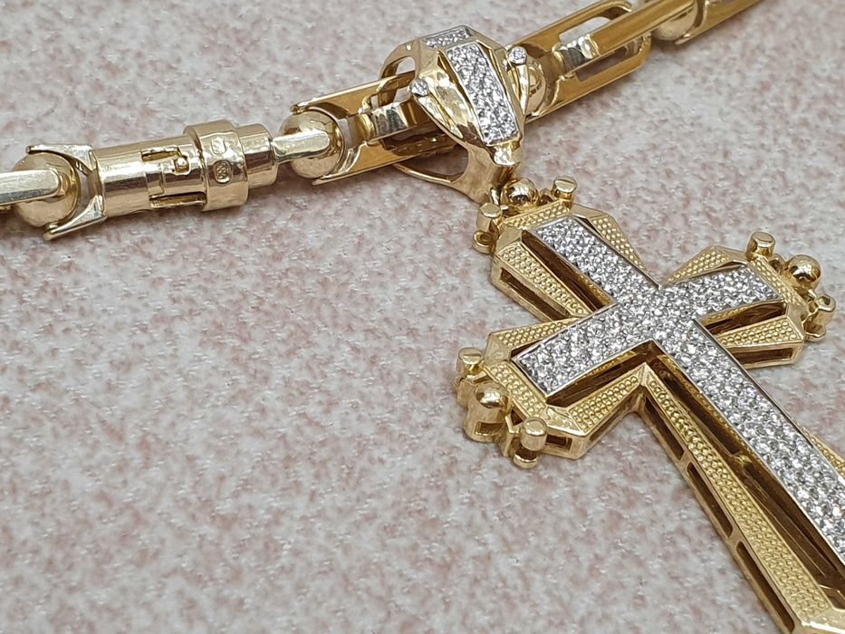 Złoty Łańcuch+KRZYŻ "KC" Z Diamentami-128szt,Waga-83 gr.EKSLUZYWNĄ-14K
