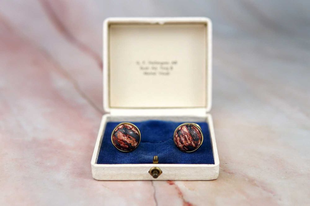 NOWE złote spinki koszulowe do mankietów jaspis kamień czerwone boho