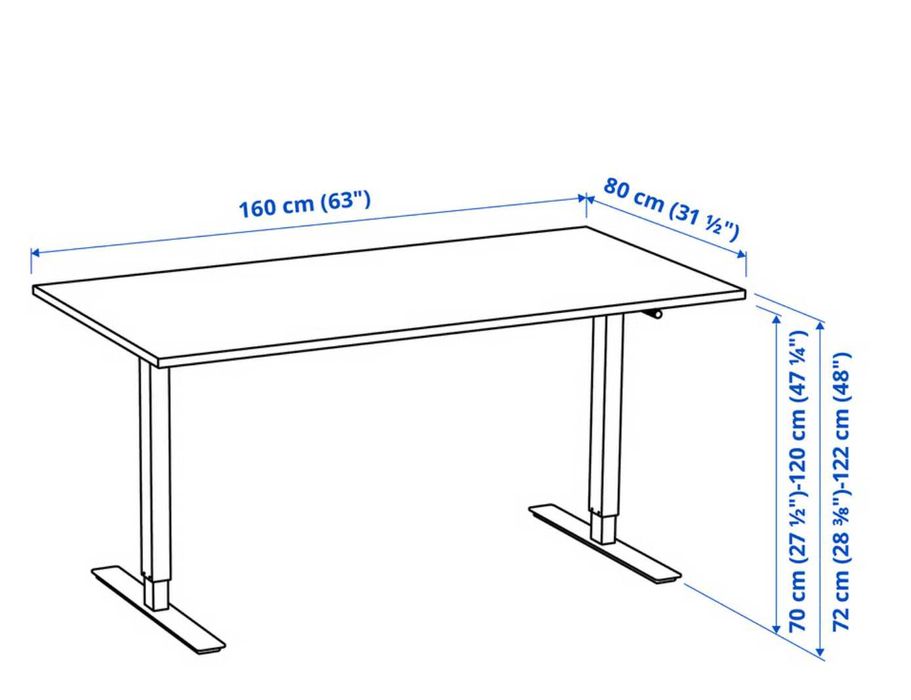 Secretária Ikea sentado/em pé, branco, tampo de 160x80 cm