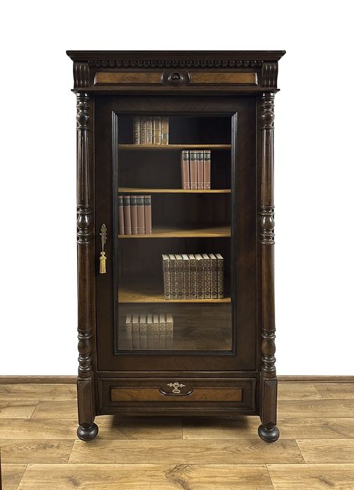 WITRYNA BIBLIOTEKA z kolumnami XIX w. antyk, szuflada
