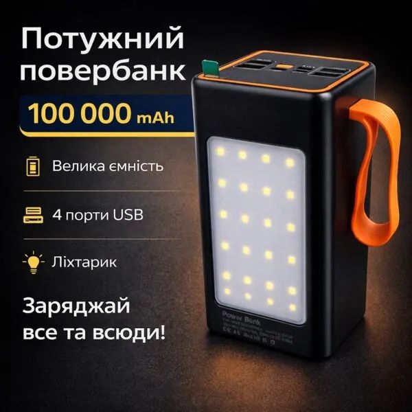 Повербанк MAXI 70,000 мАг з дисплеєм, 4×USB, Type-C, MicroUSB