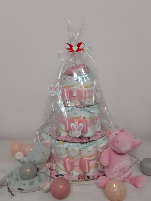 3 poziomowy tort z pieluszek/pampersów idealny na prezent chrzest