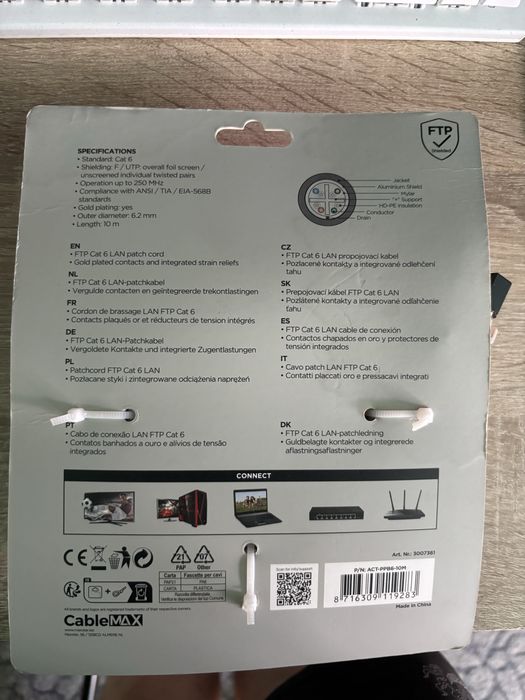 Nowy kabel sieciowy Cat6 FTP 10m CableMAX 10Gbps ekranowany