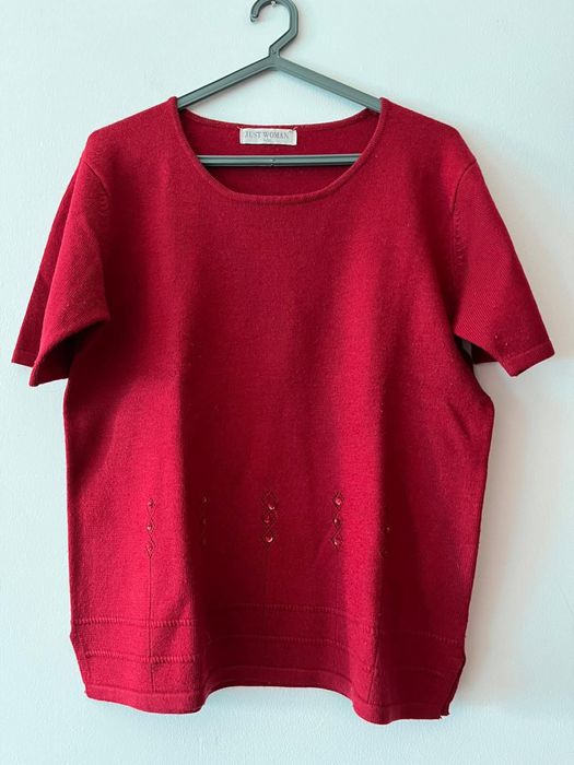 Camisola de manga curta de malha vermelha de senhora tam XL