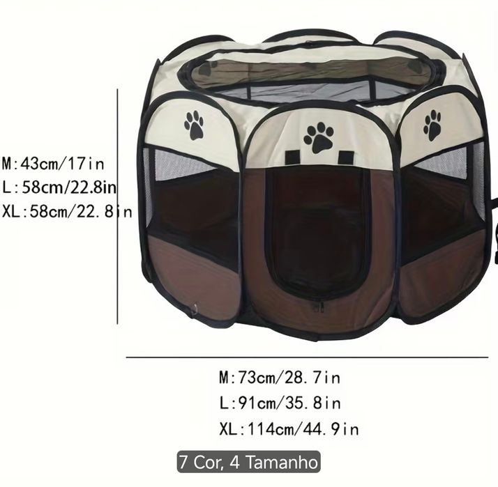 NOVO - Parque dobrável p/ cão c/ saco de transporte 91x91x58cm castanho/bege