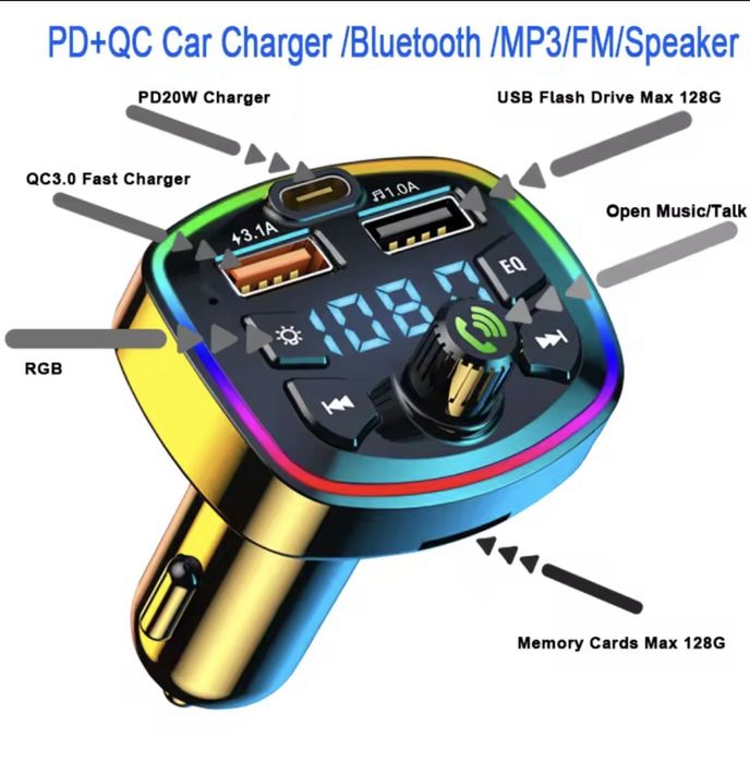 Fm модулятор с bluetooth 5.0 +зарядное 2 порта