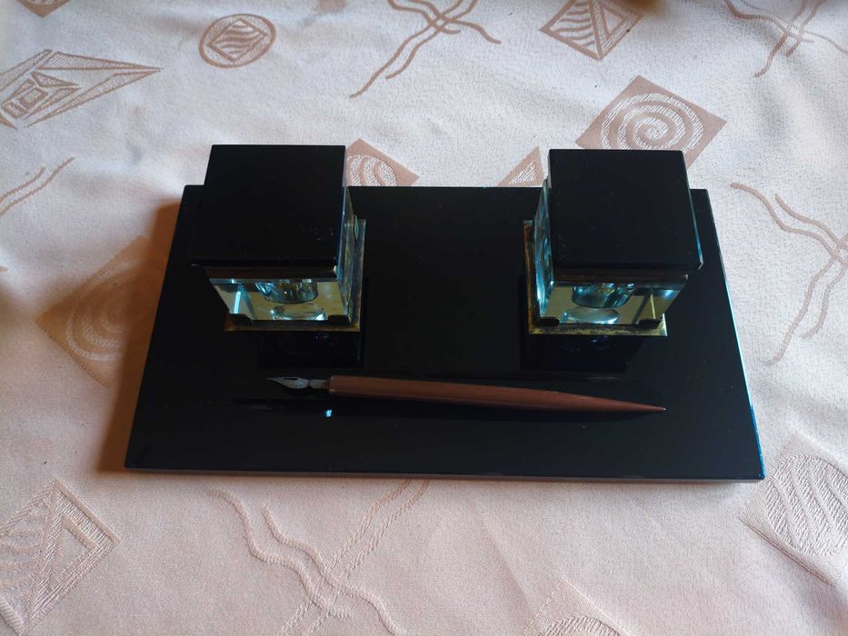 Zabytkowy kałamarz gabinetowy CZARNY MARMUR | Art Déco / Vintage