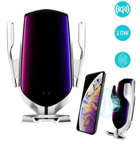 Uchwyt Na Kratę Nawiewu Srebrny Samochodowy Z Indukcyjną Ładowarką