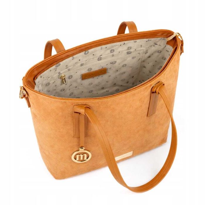 Torebka MONNARI Brązowa Shopper A4 Duża Elegancka Na Ramię Zamsz