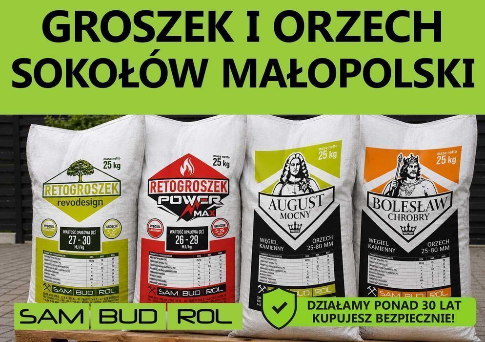 Węgiel groszek, węgiel orzech SOKOŁÓW MAŁOPOLSKI, z dostawą pod dom lub odbiorem osobistym
