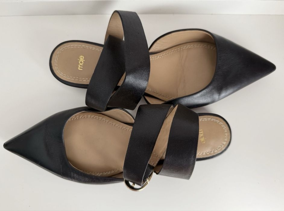 Чорні шкіряні жіночі туфлі на низькому ходу Maje слінгбеки Maje