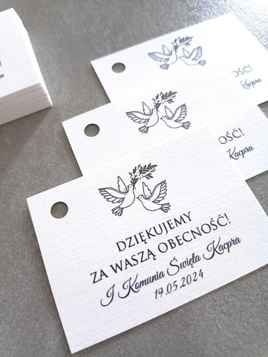Bileciki do podziękowań dla gości chrzest, roczek, urodziny, komunia