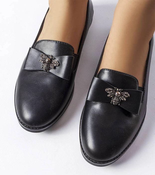 Czarne ozdobne mokasyny Ila
