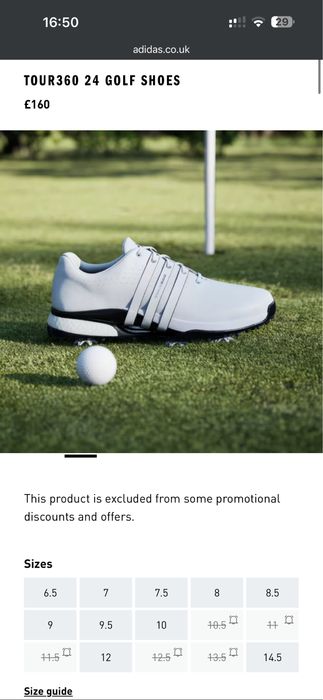 Кроссовки ботинки для гольфа с шипами adidas 26см