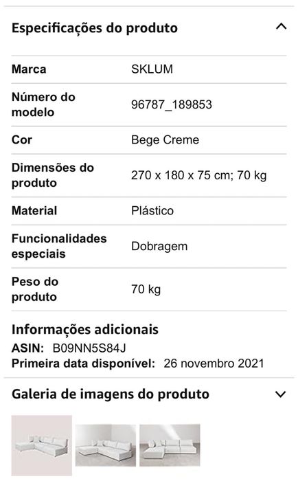 Sofá de Canto SKLUM Bege Creme – 270x180 cm