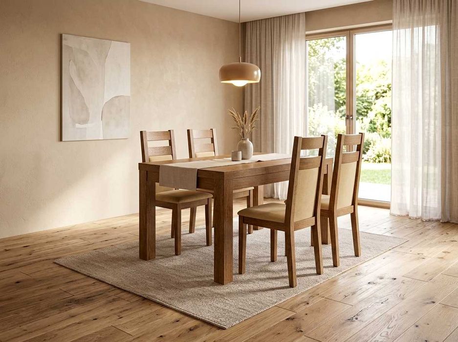 Stół Dębowy 125x90+4x55 + zestaw krzeseł (50% TANIEJ)